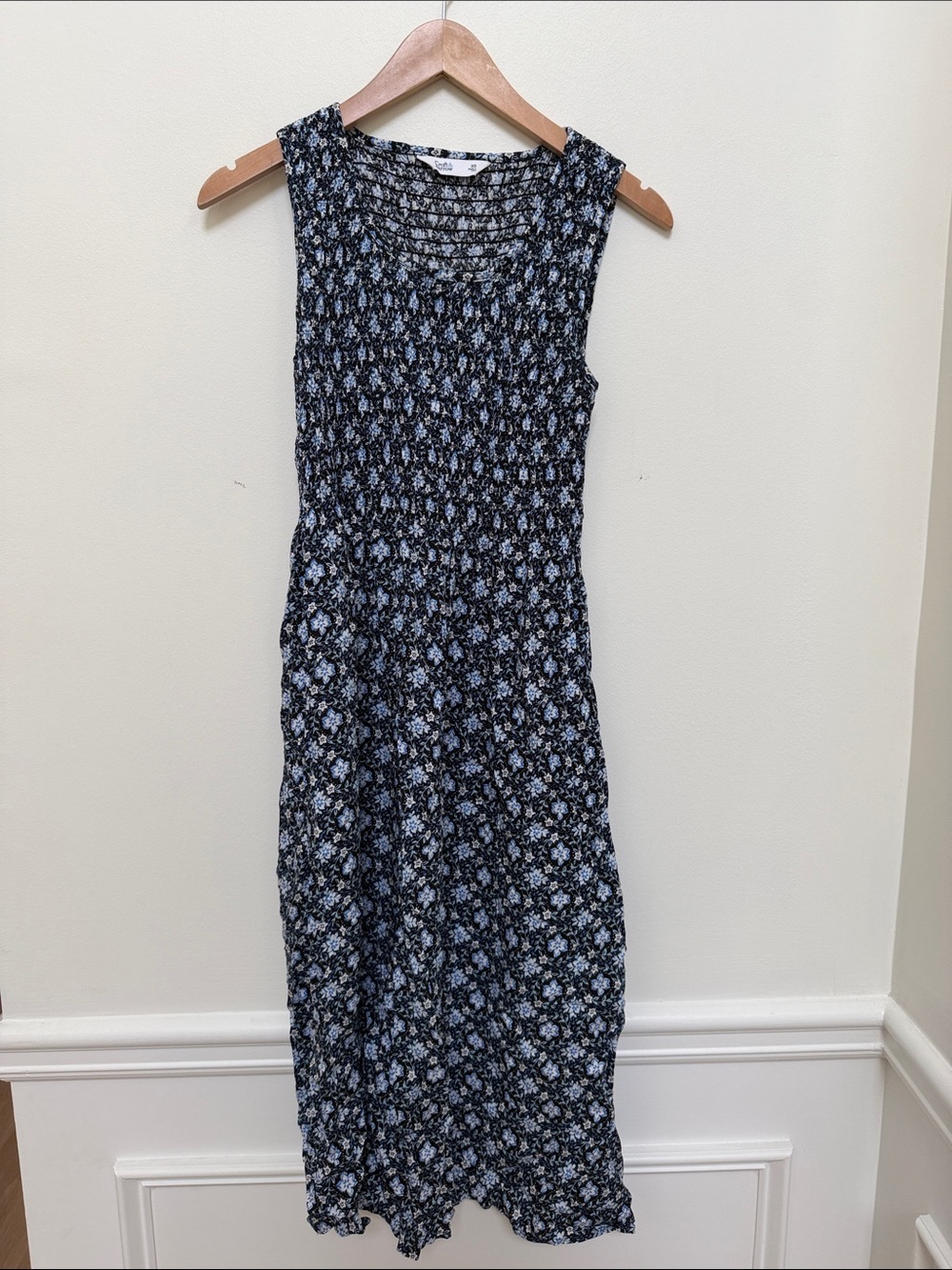 croft & barrow Navy and Light Blue Floral Smocked Midi Dress